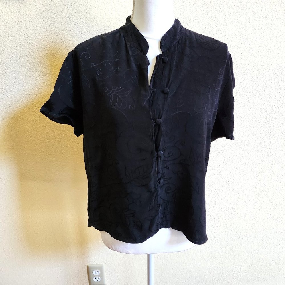 Amaranto Black Floral Scroll Blouse